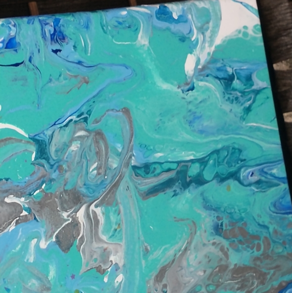 UNDERWATER FANTASY - Original Painting, 16x20 - Turquoise, Blues, Silver, White - Picture 5 of 16